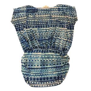 BODEN Womens Small Short Sleeve Blue White Aztec Tunic Cinched Waist Boho Spring